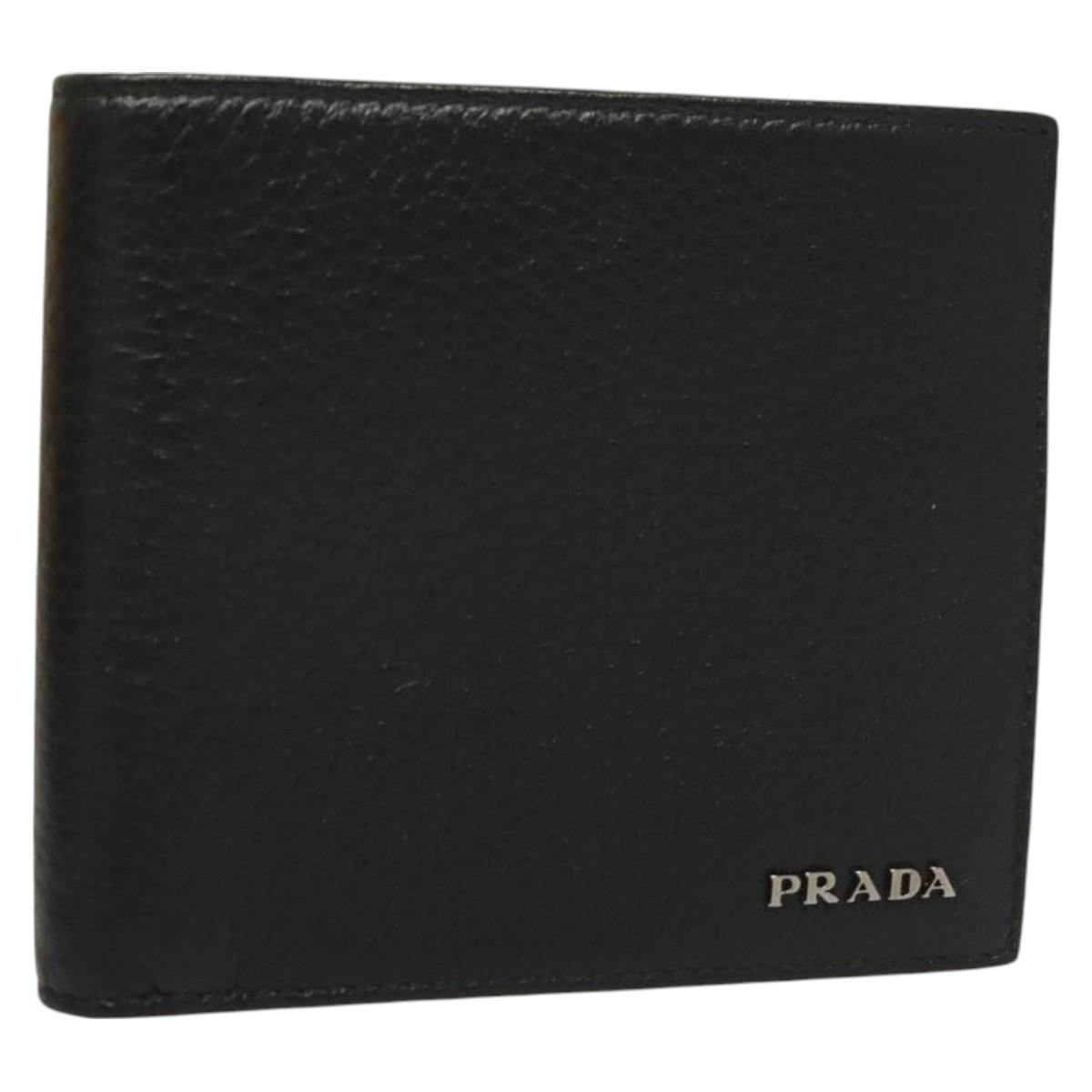 PRADA Bifold Wallet Leather Black Auth PP758