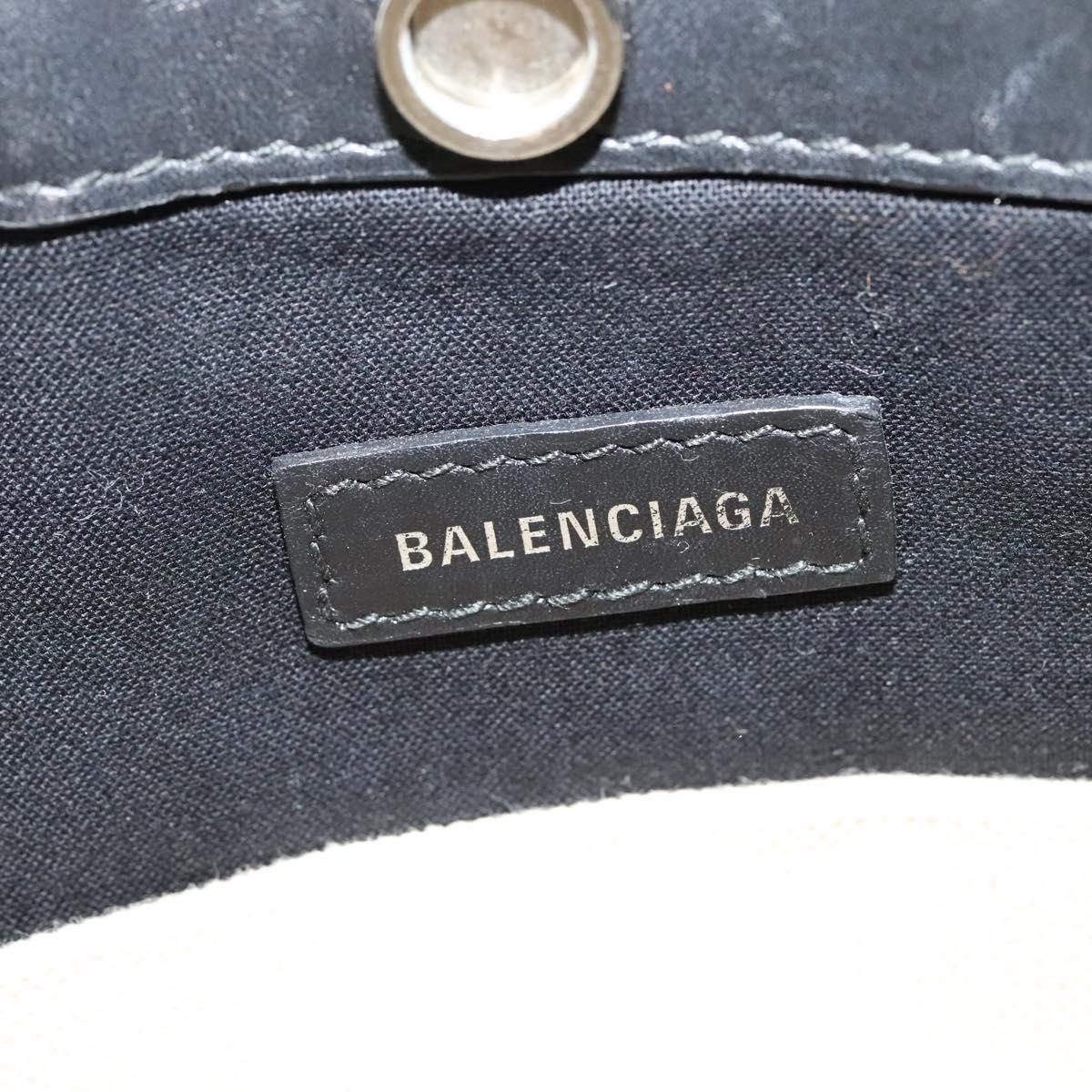 BALENCIAGA Navy Pochette Bag Canvas Leather White Navy Silver 339937 Auth PP766