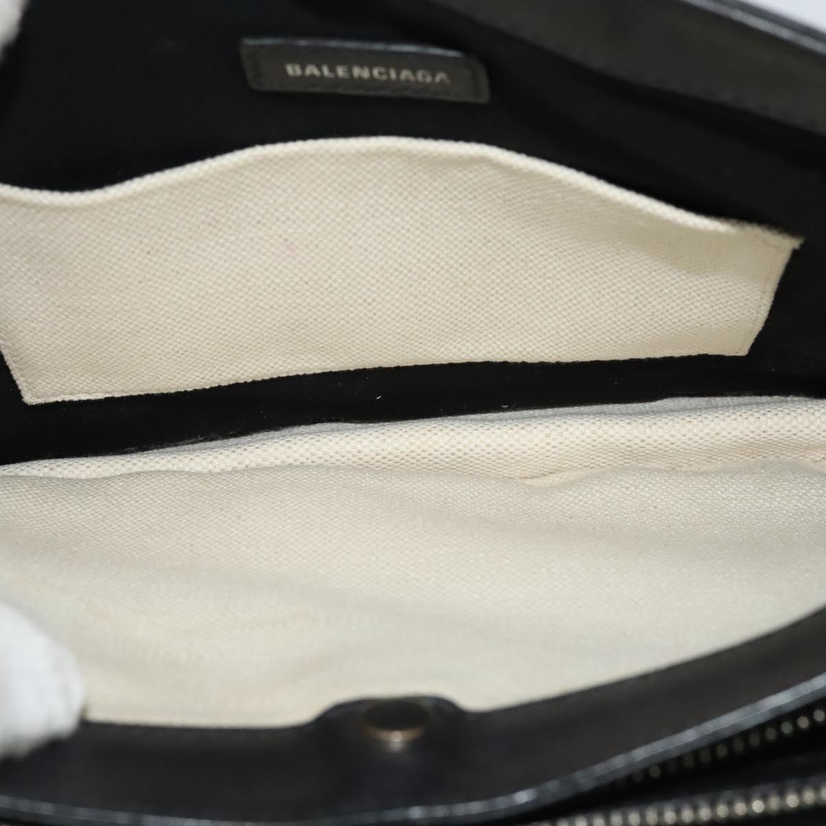 BALENCIAGA Navy Pochette Bag Canvas Leather White Navy Silver 339937 Auth PP766