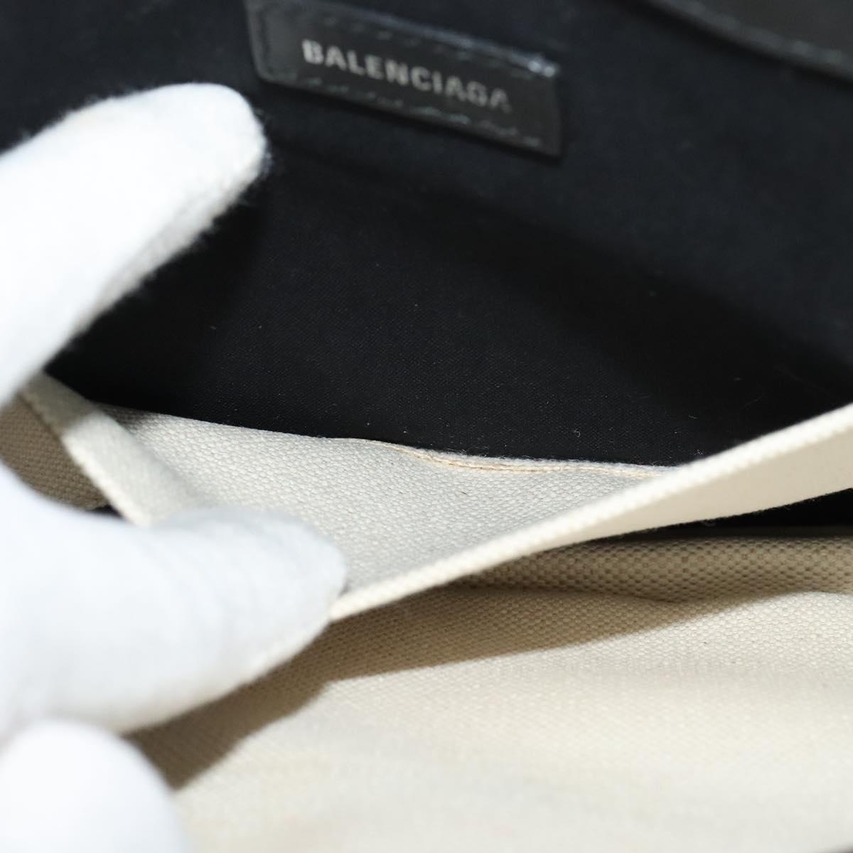BALENCIAGA Navy Pochette Bag Canvas Leather White Navy Silver 339937 Auth PP766