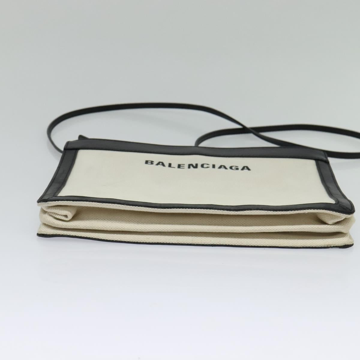 BALENCIAGA Navy Pochette Bag Canvas Leather White Navy Silver 339937 Auth PP766