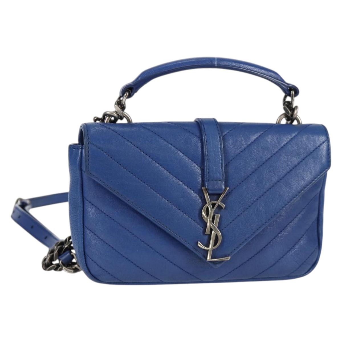 SAINT LAURENT Chain Shoulder Wallet Leather 2way Blue Auth PP772V