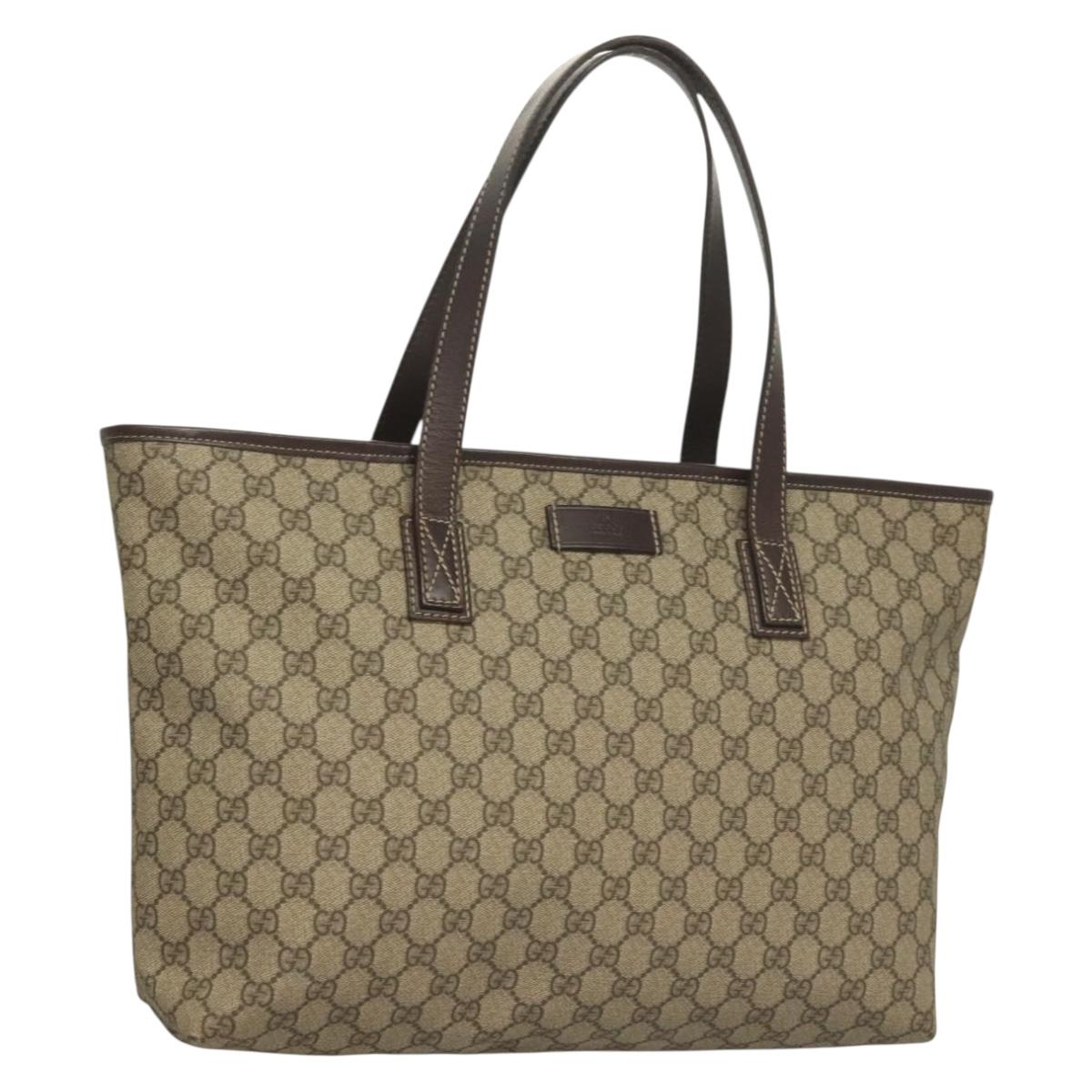 GUCCI GG Supreme Tote Bag PVC Brown Silver 211137 Auth PP779