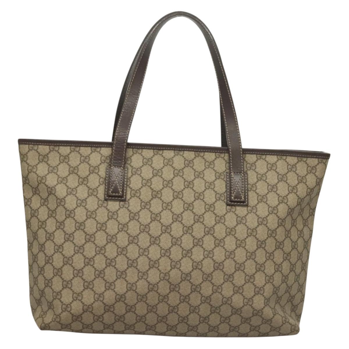 GUCCI GG Supreme Tote Bag PVC Brown Silver 211137 Auth PP779