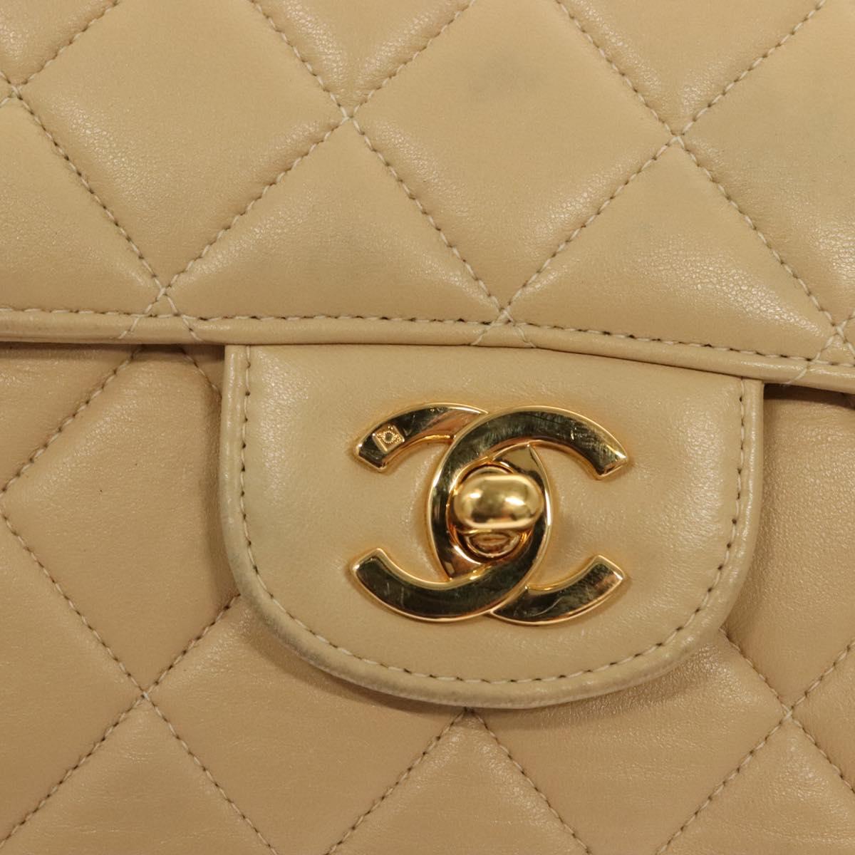 CHANEL Matelasse 25 Double Face Single Flap Bag Lamb Skin Beige Gold Auth PP800V