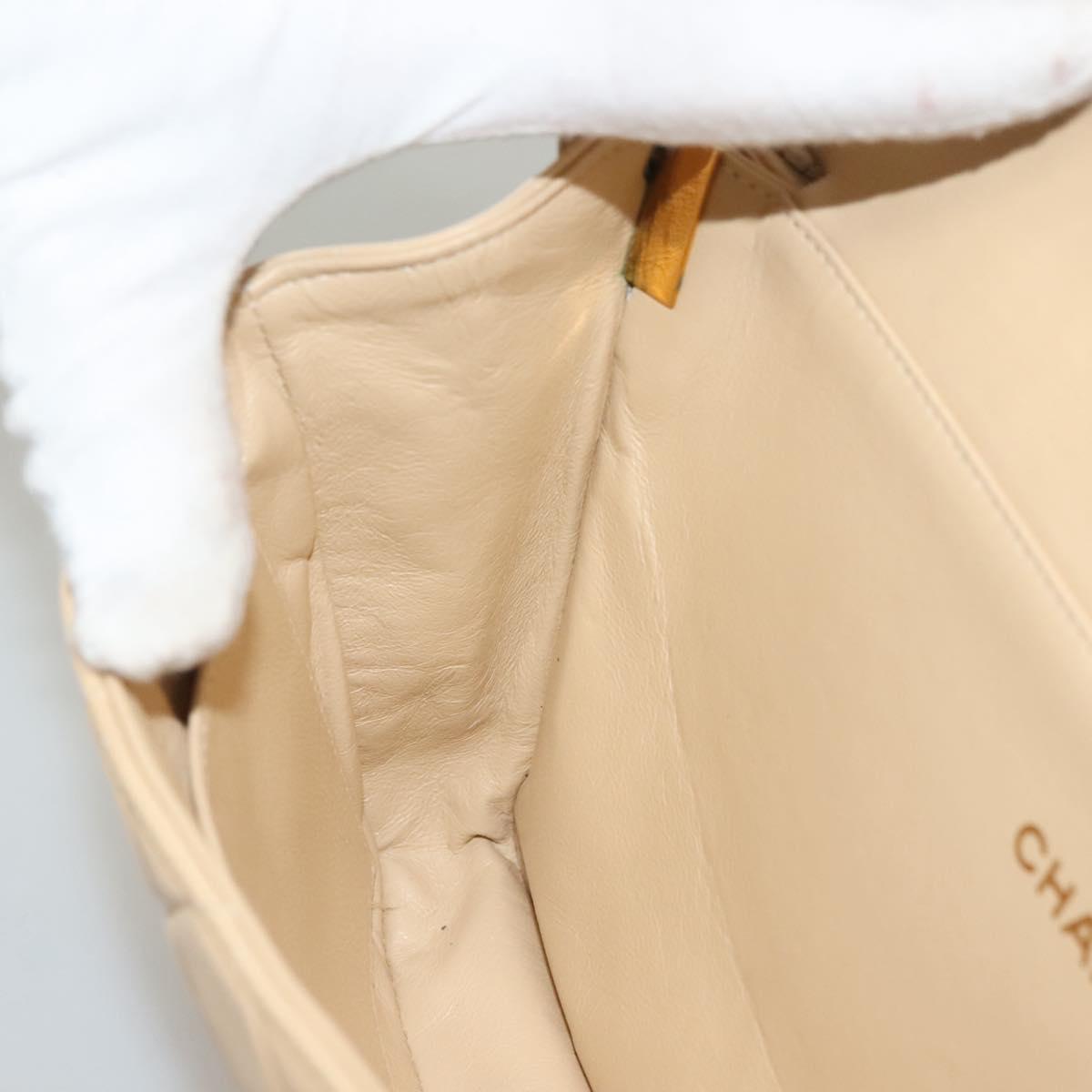 CHANEL Matelasse 25 Double Face Single Flap Bag Lamb Skin Beige Gold Auth PP800V