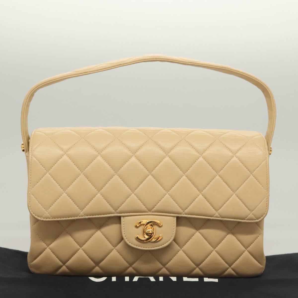 CHANEL Matelasse 25 Double Face Single Flap Bag Lamb Skin Beige Gold Auth PP800V
