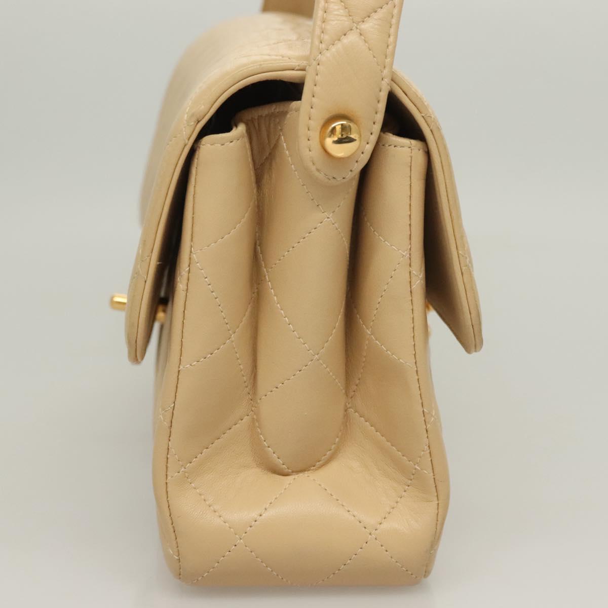 CHANEL Matelasse 25 Double Face Single Flap Bag Lamb Skin Beige Gold Auth PP800V