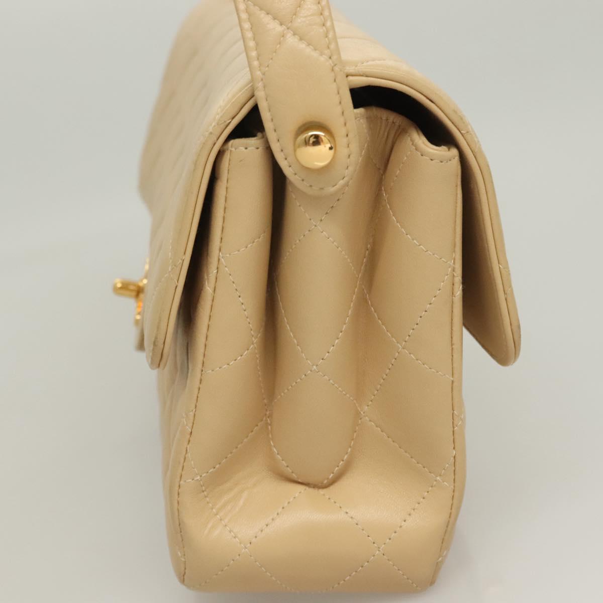 CHANEL Matelasse 25 Double Face Single Flap Bag Lamb Skin Beige Gold Auth PP800V