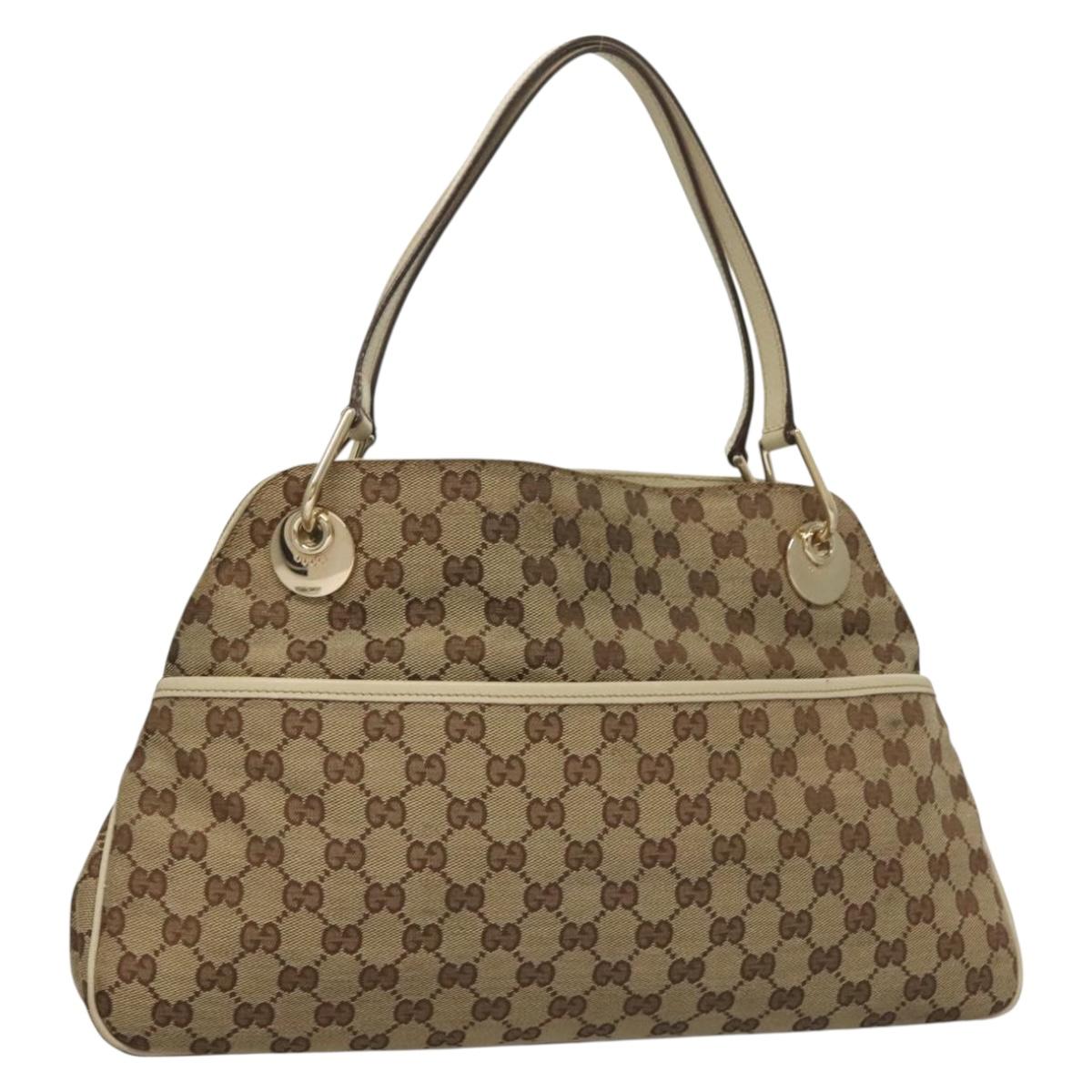 GUCCI GG Canvas Shoulder Bag Beige Gold 121023 Auth PP817
