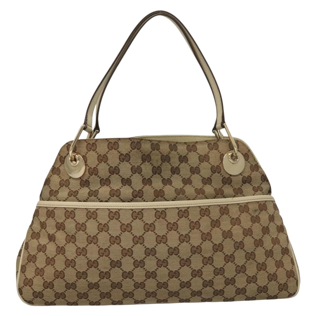 GUCCI GG Canvas Shoulder Bag Beige Gold 121023 Auth PP817
