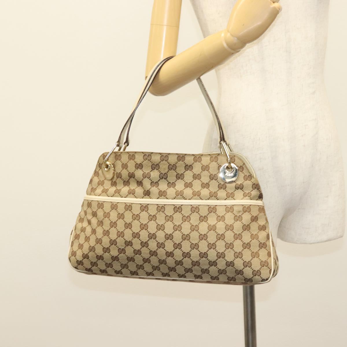 GUCCI GG Canvas Shoulder Bag Beige Gold 121023 Auth PP817