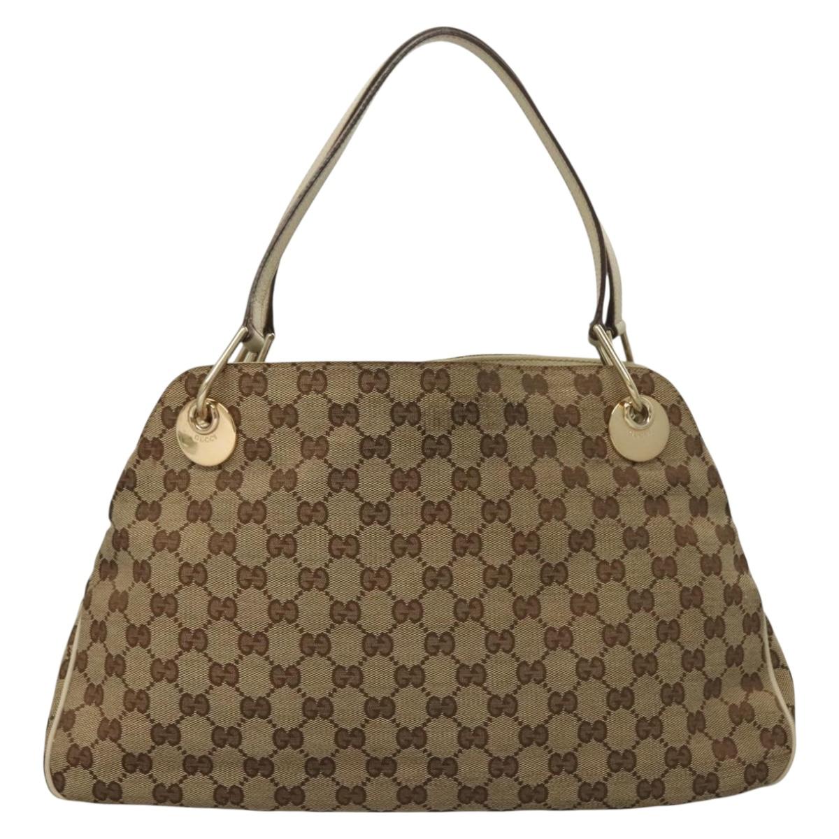 GUCCI GG Canvas Shoulder Bag Beige Gold 121023 Auth PP817