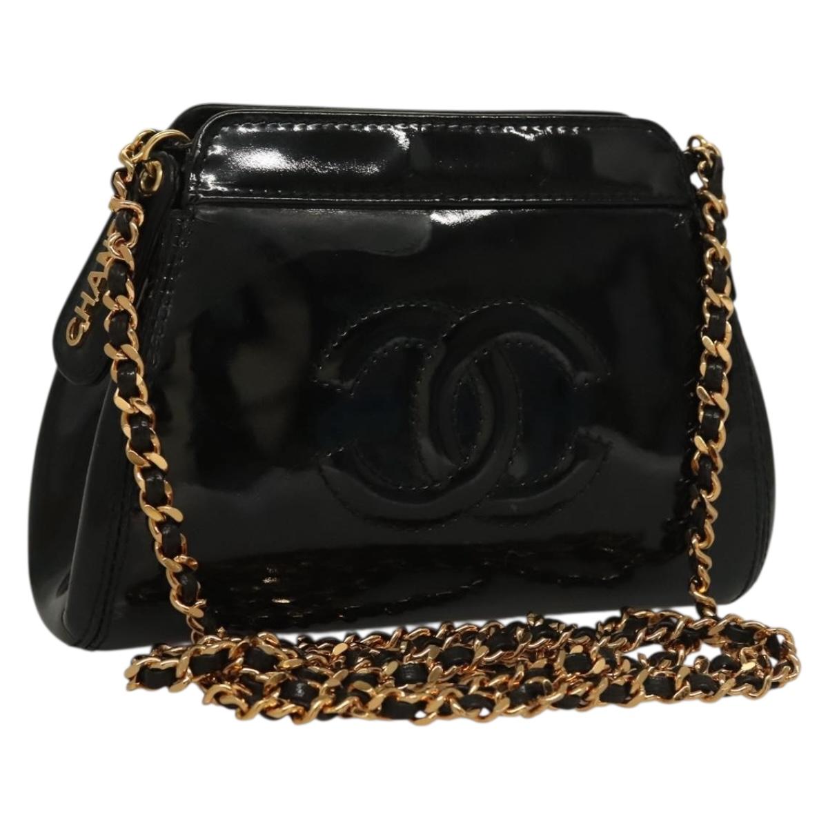 CHANEL COCO Mark Chain Shoulder Bag Patent leather Black Gold CC Auth PP818