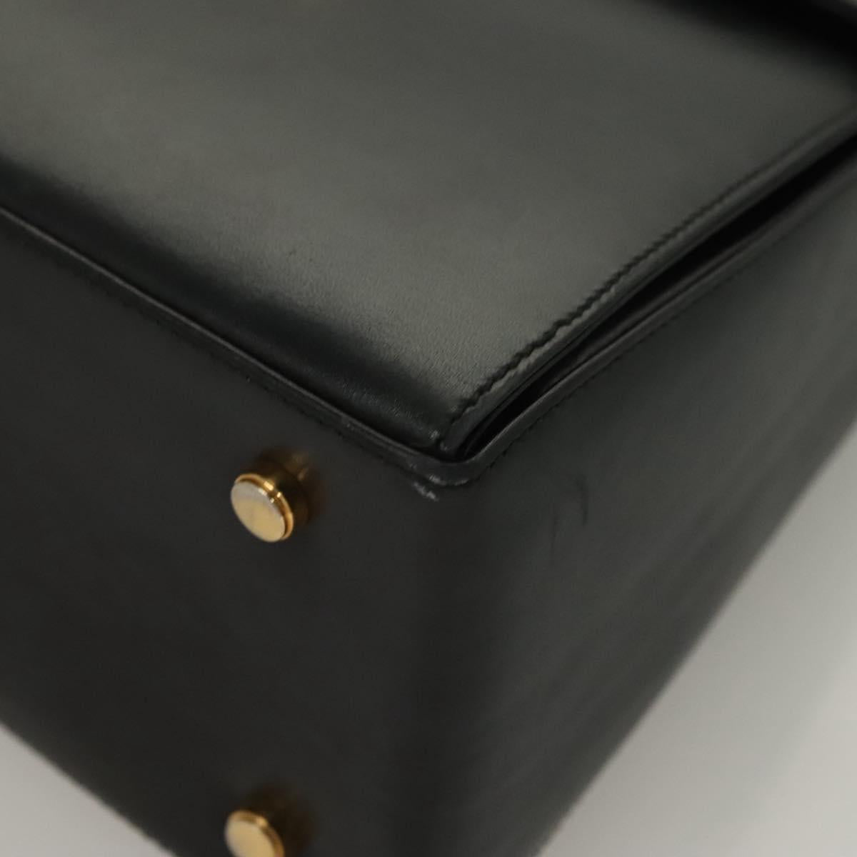 Salvatore Ferragamo Gancini Hand Bag Leather Black Gold Auth PP828