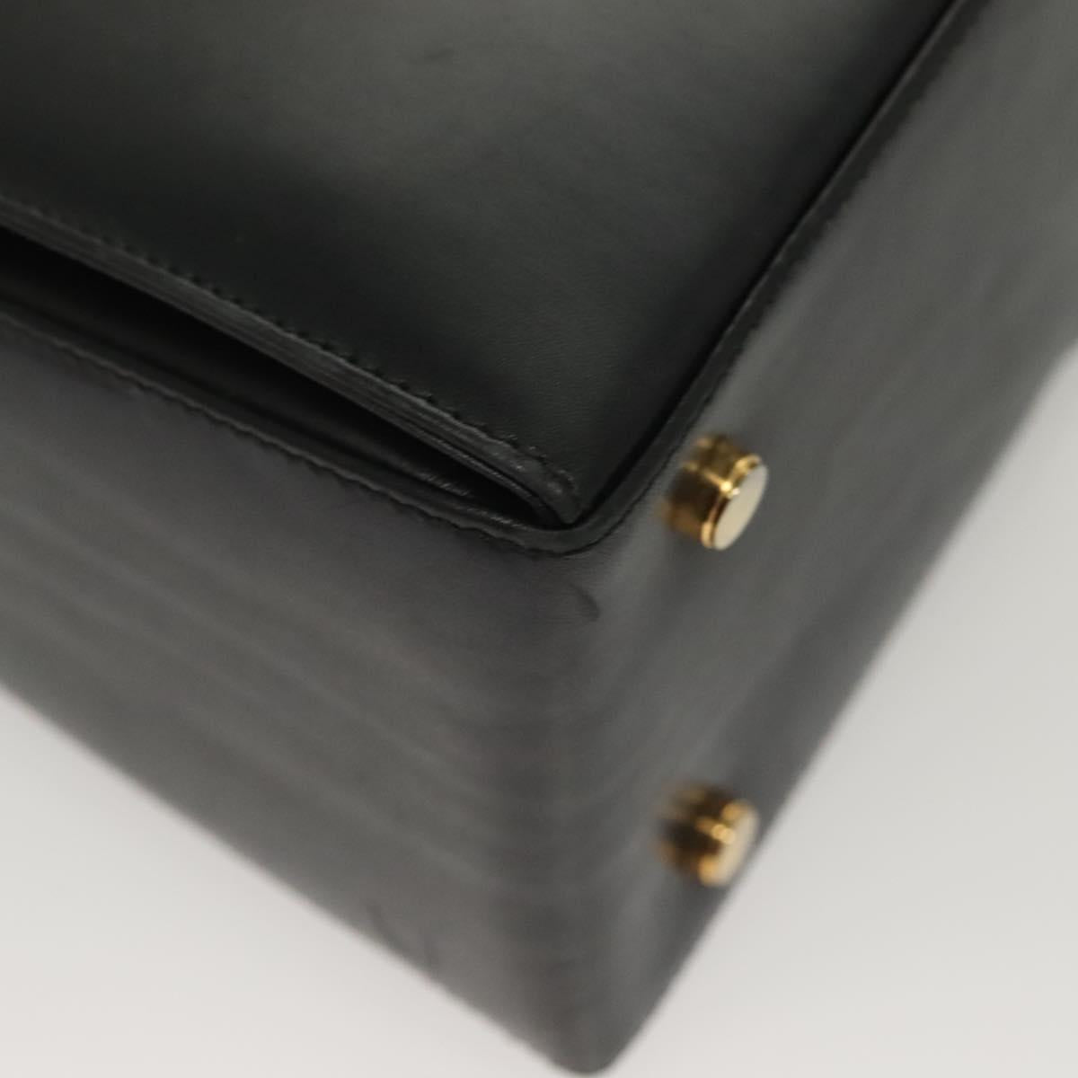 Salvatore Ferragamo Gancini Hand Bag Leather Black Gold Auth PP828