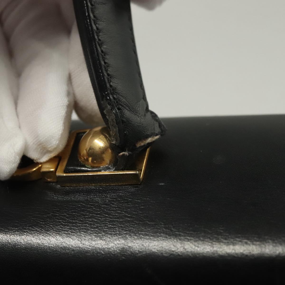 Salvatore Ferragamo Gancini Hand Bag Leather Black Gold Auth PP828