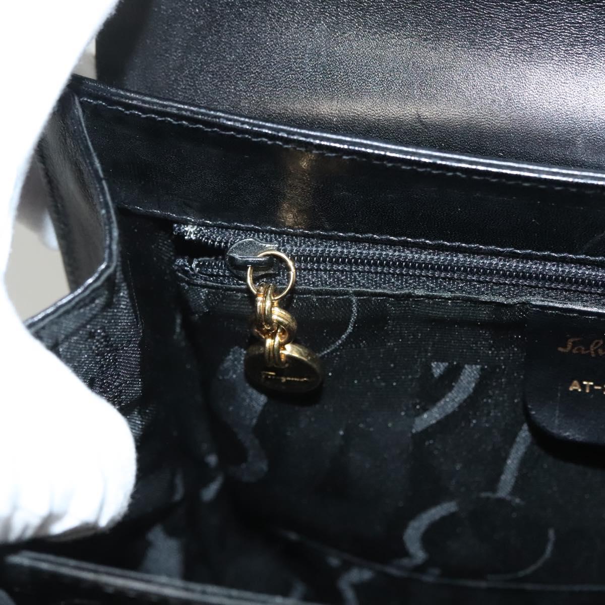 Salvatore Ferragamo Gancini Hand Bag Leather Black Gold Auth PP828