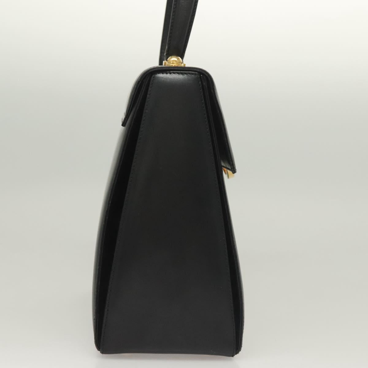 Salvatore Ferragamo Gancini Hand Bag Leather Black Gold Auth PP828