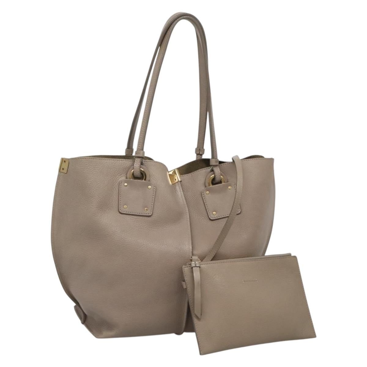 Chloe Vic Tote Bag Leather Beige Gold Auth PP843