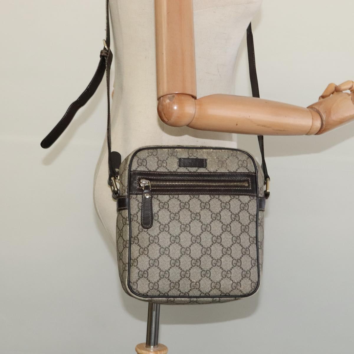 GUCCI GG Supreme Shoulder Bag PVC Beige Gold 233268 Auth PP845