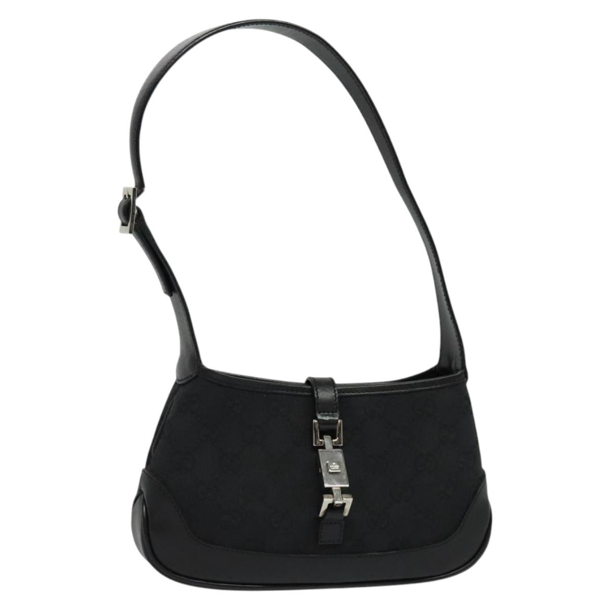 GUCCI GG Canvas Jackie Shoulder Bag Black Silver 007 2038 Auth PP859