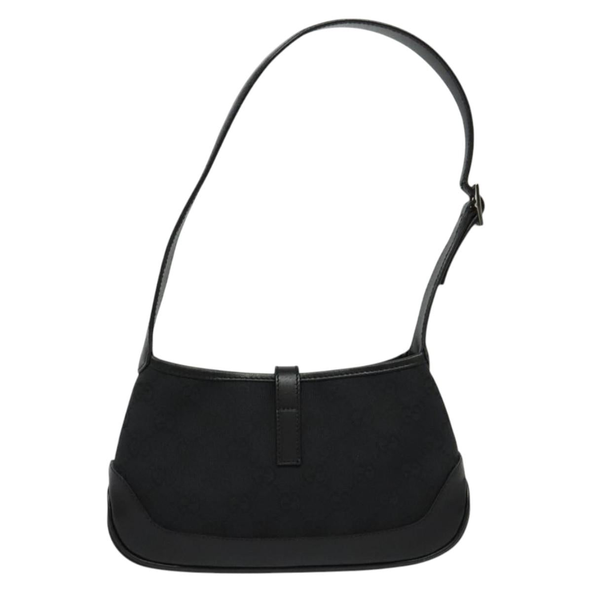 GUCCI GG Canvas Jackie Shoulder Bag Black Silver 007 2038 Auth PP859