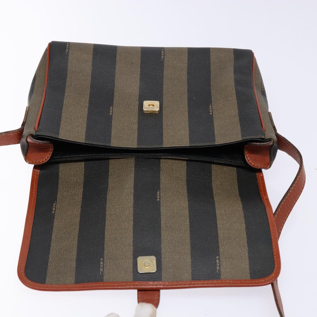 FENDI Pecan Canvas Shoulder Bag Black Brown Auth PP881