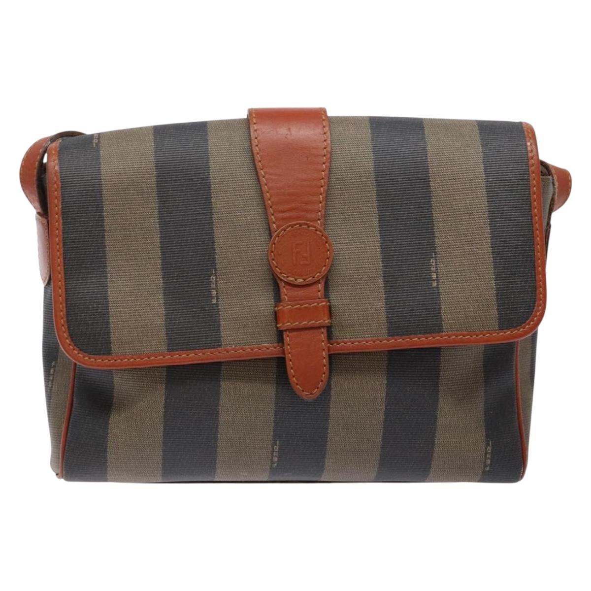 FENDI Pecan Canvas Shoulder Bag Black Brown Auth PP881