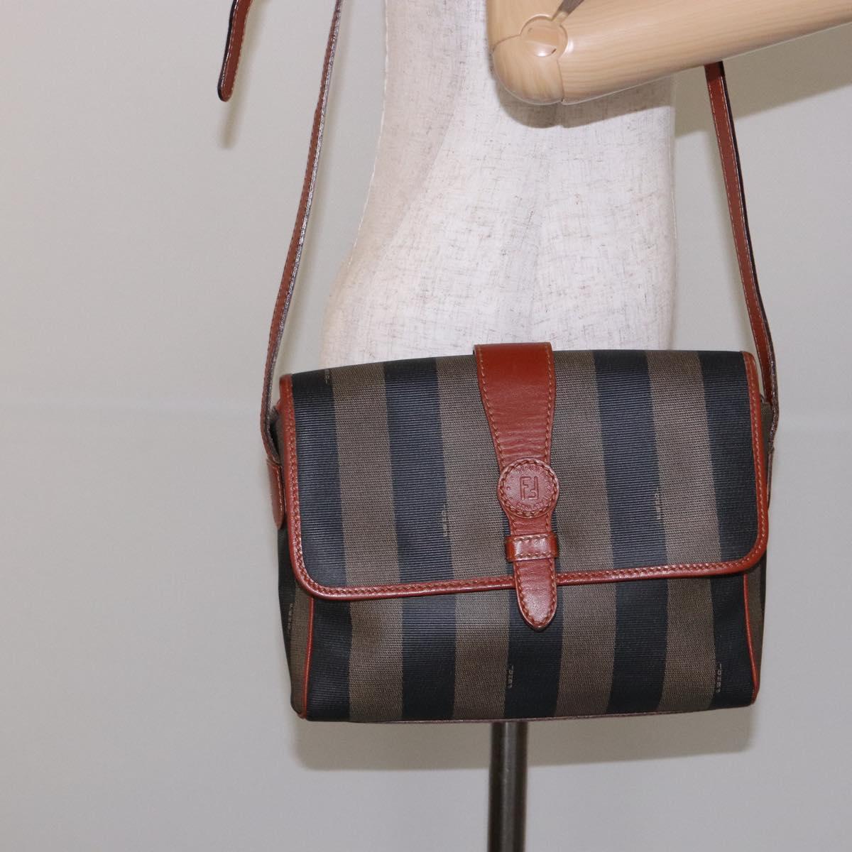 FENDI Pecan Canvas Shoulder Bag Black Brown Auth PP881