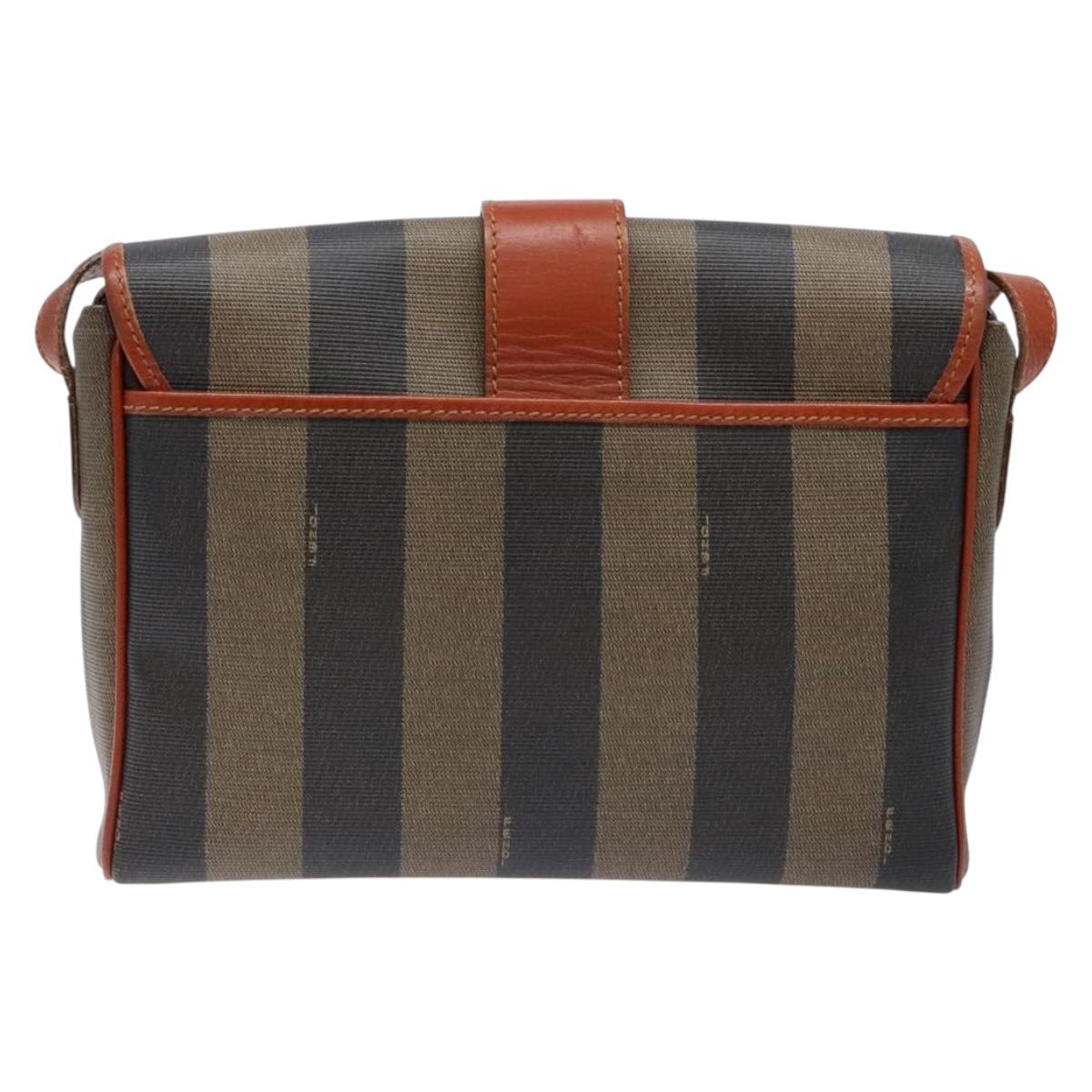 FENDI Pecan Canvas Shoulder Bag Black Brown Auth PP881