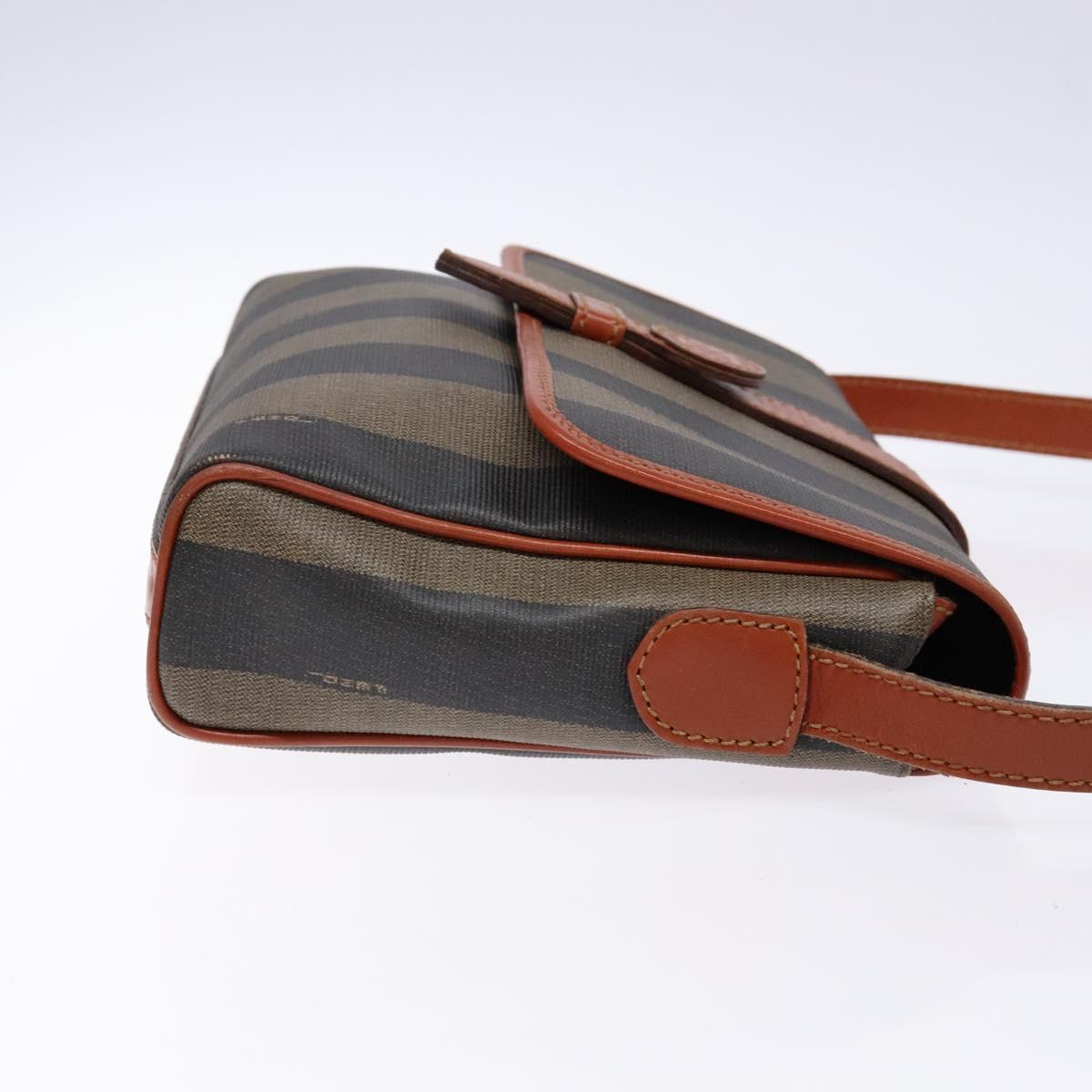 FENDI Pecan Canvas Shoulder Bag Black Brown Auth PP881