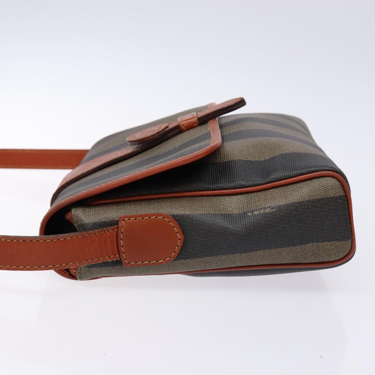 FENDI Pecan Canvas Shoulder Bag Black Brown Auth PP881