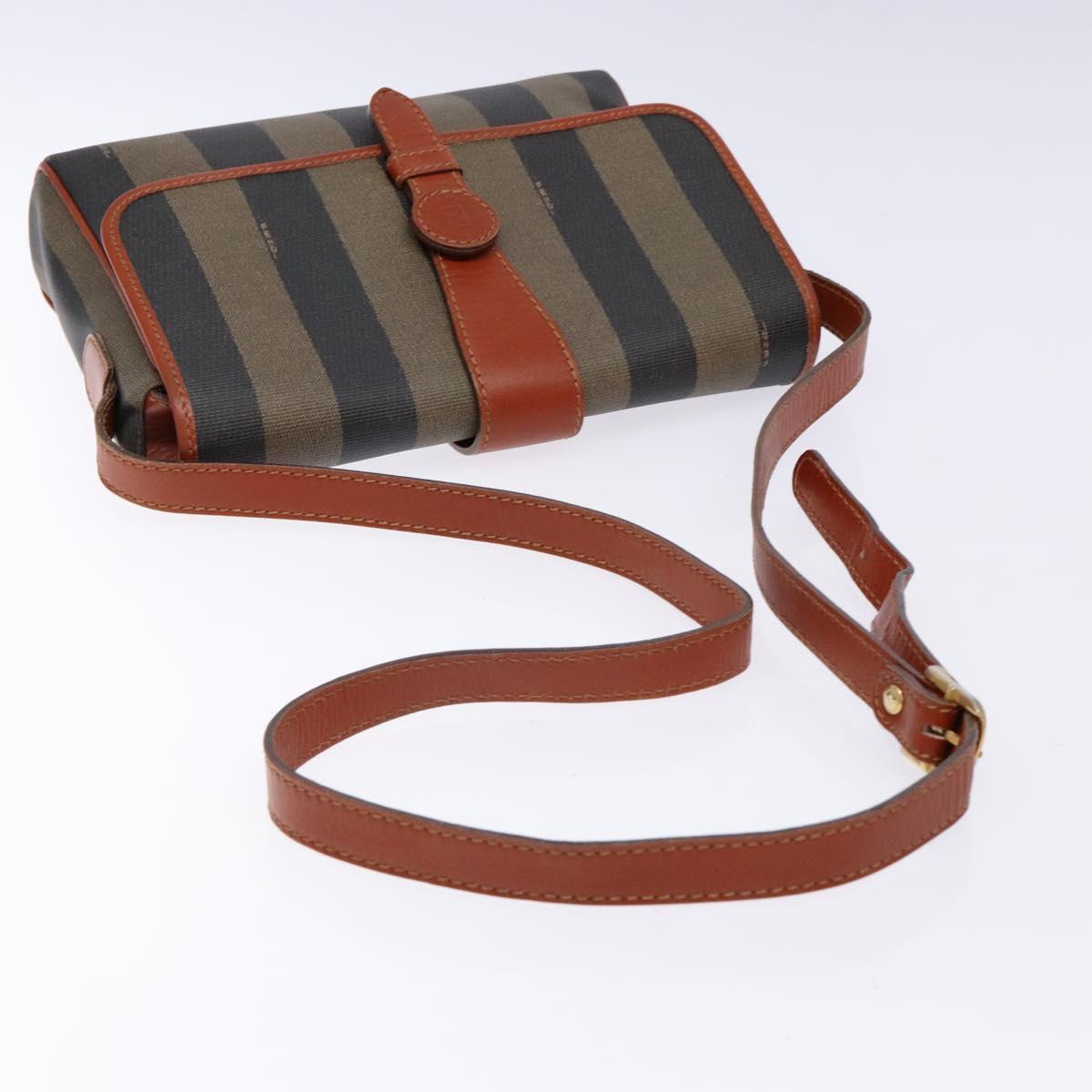 FENDI Pecan Canvas Shoulder Bag Black Brown Auth PP881