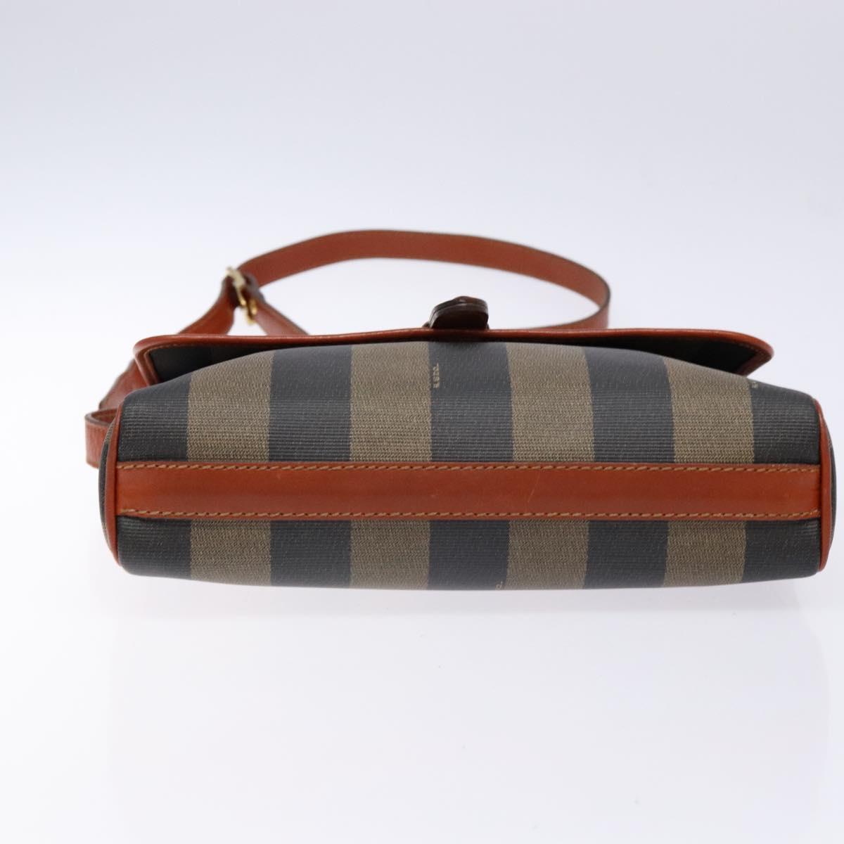 FENDI Pecan Canvas Shoulder Bag Black Brown Auth PP881