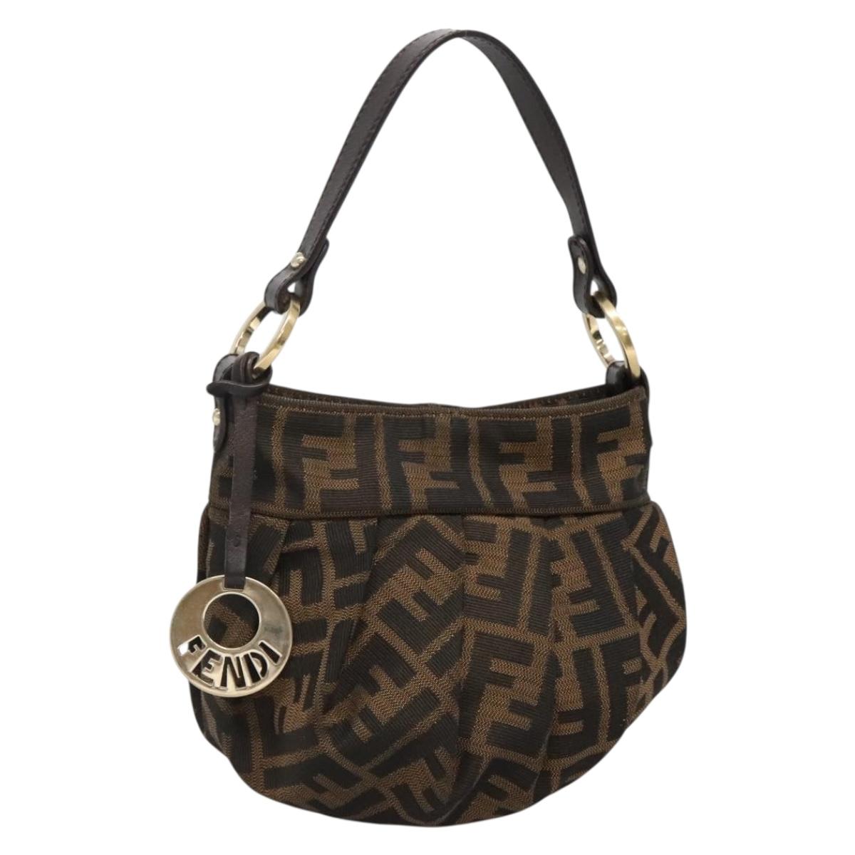 FENDI Zucca Canvas Hand Bag Brown Black gold Auth PP882