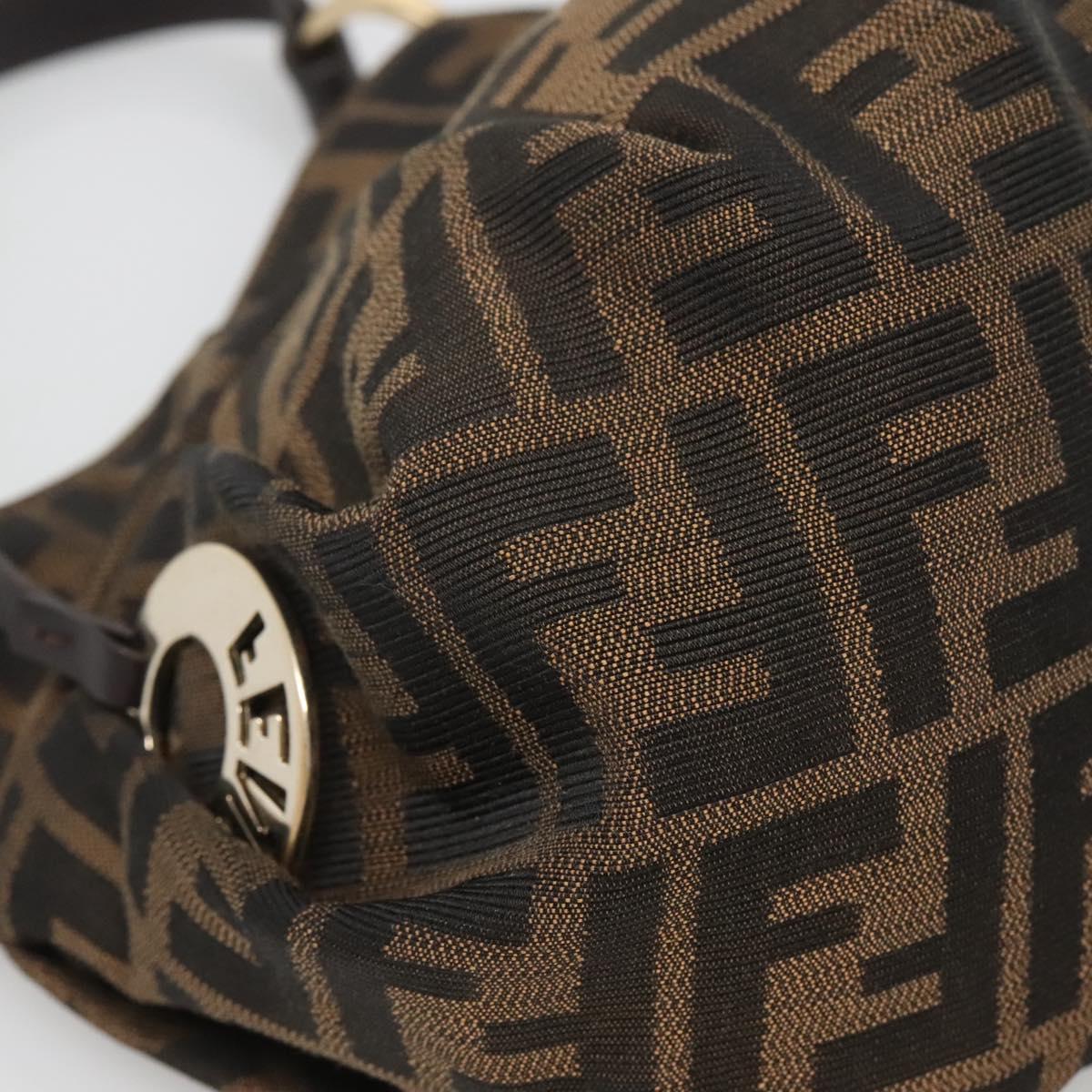 FENDI Zucca Canvas Hand Bag Brown Black gold Auth PP882