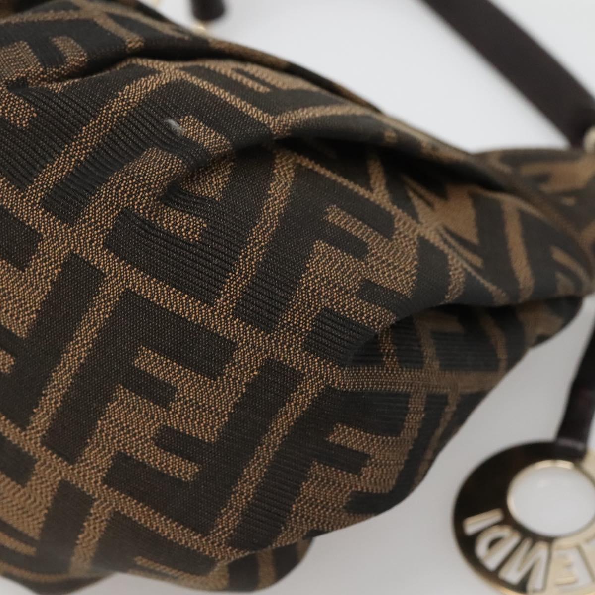 FENDI Zucca Canvas Hand Bag Brown Black gold Auth PP882