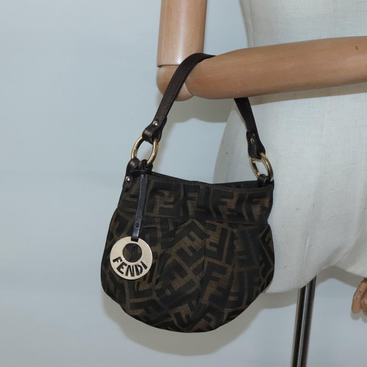 FENDI Zucca Canvas Hand Bag Brown Black gold Auth PP882