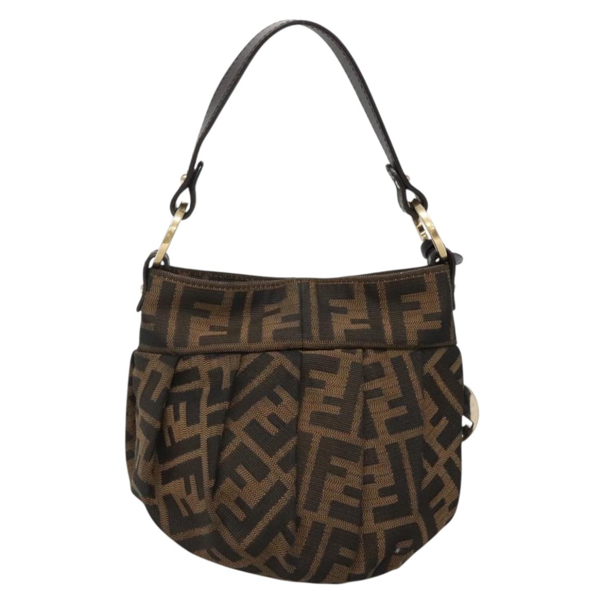 FENDI Zucca Canvas Hand Bag Brown Black gold Auth PP882