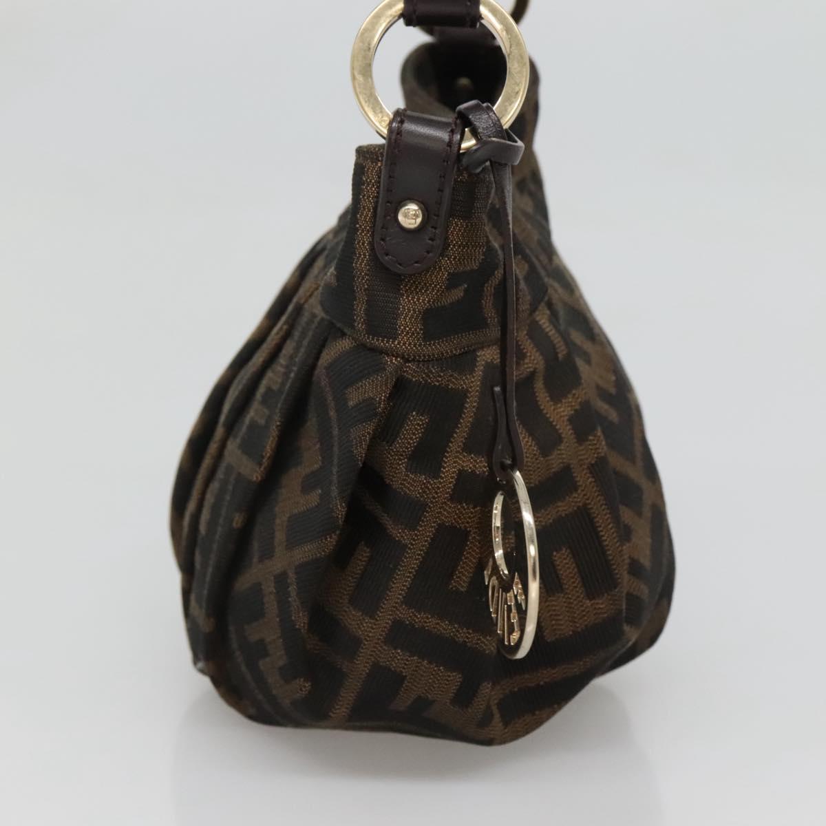 FENDI Zucca Canvas Hand Bag Brown Black gold Auth PP882