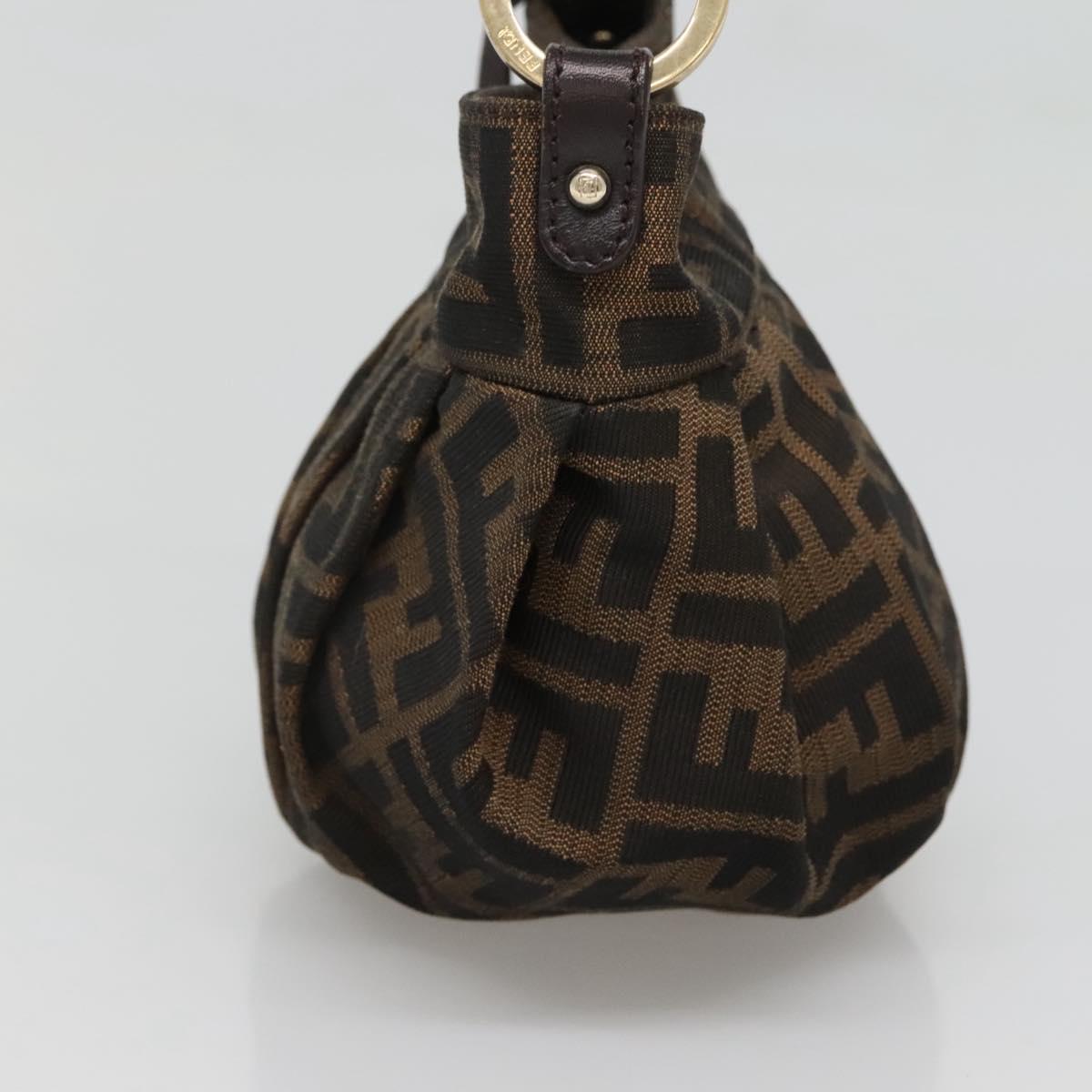 FENDI Zucca Canvas Hand Bag Brown Black gold Auth PP882