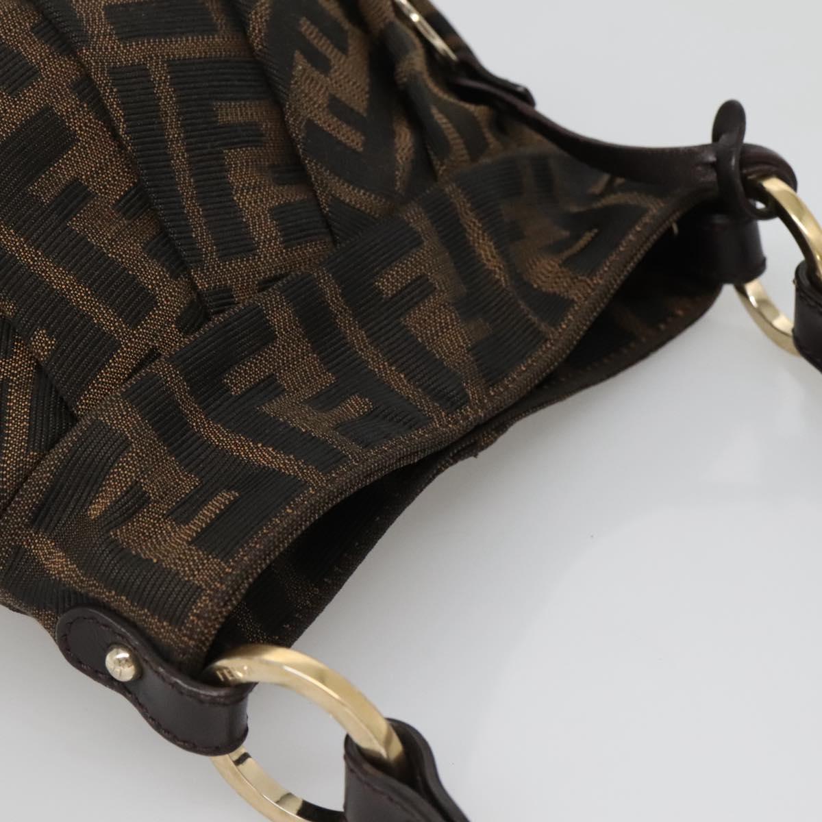 FENDI Zucca Canvas Hand Bag Brown Black gold Auth PP882