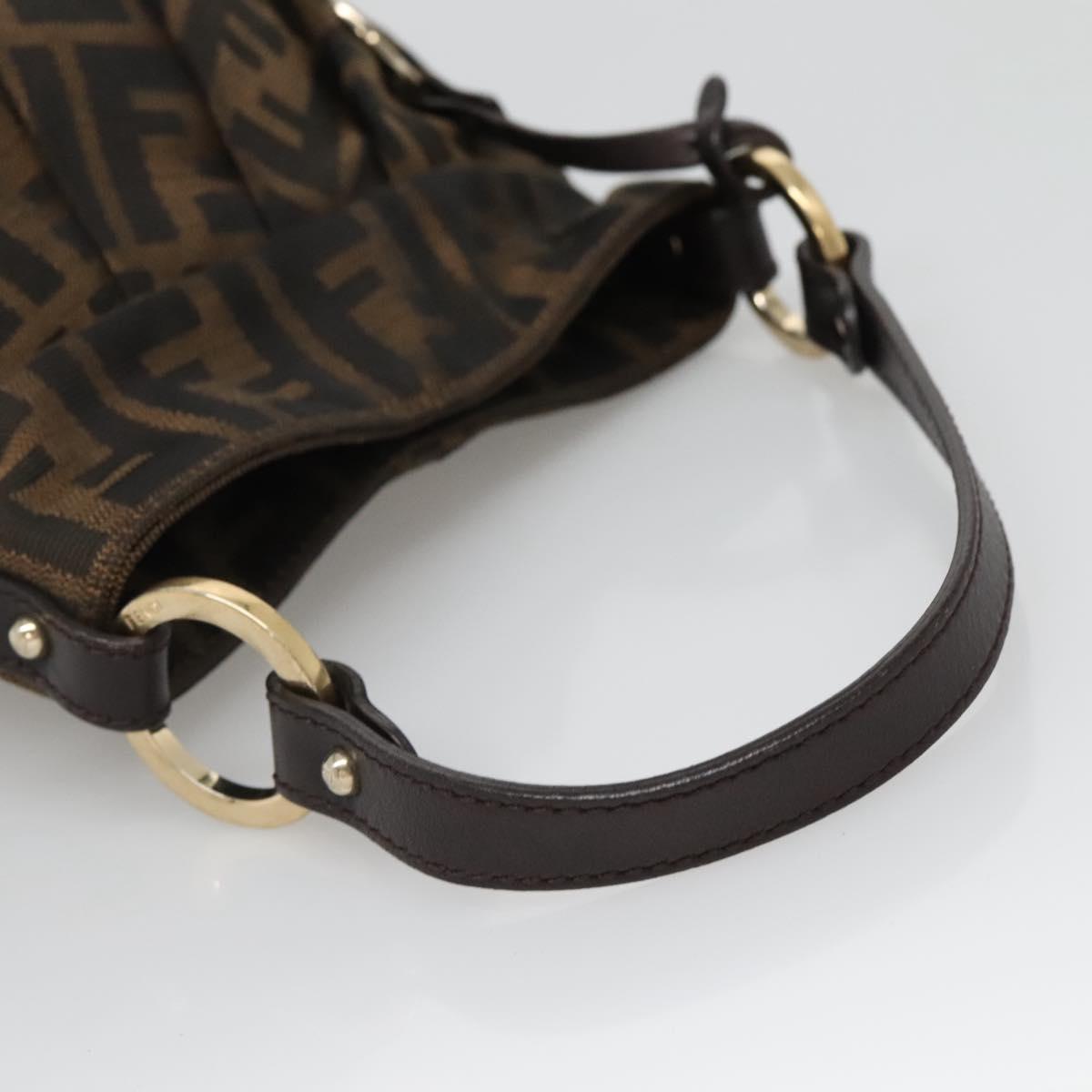 FENDI Zucca Canvas Hand Bag Brown Black gold Auth PP882