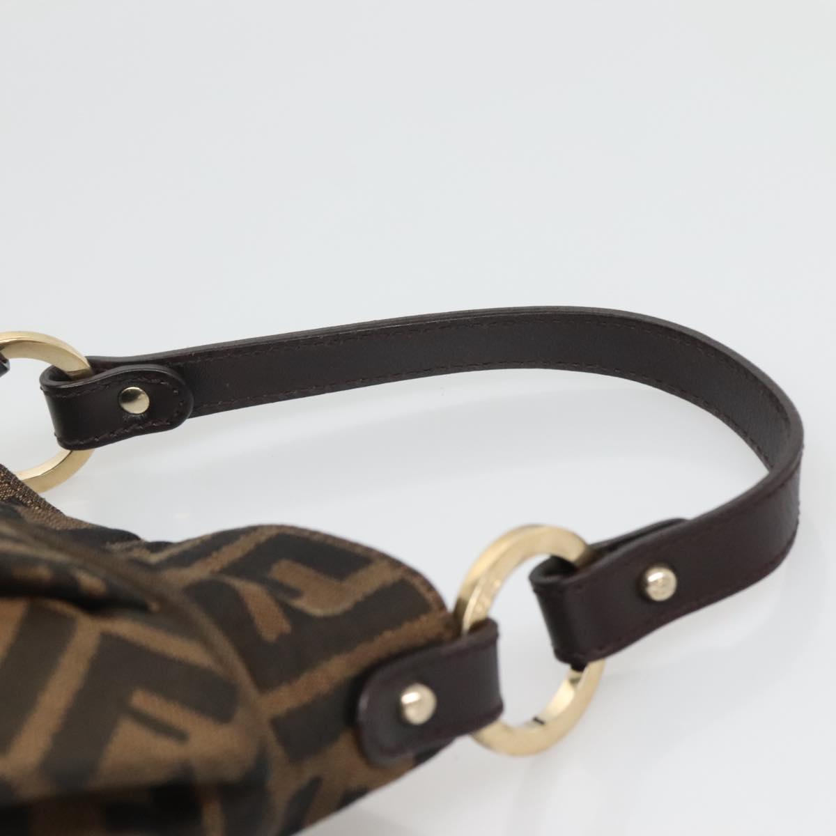 FENDI Zucca Canvas Hand Bag Brown Black gold Auth PP882