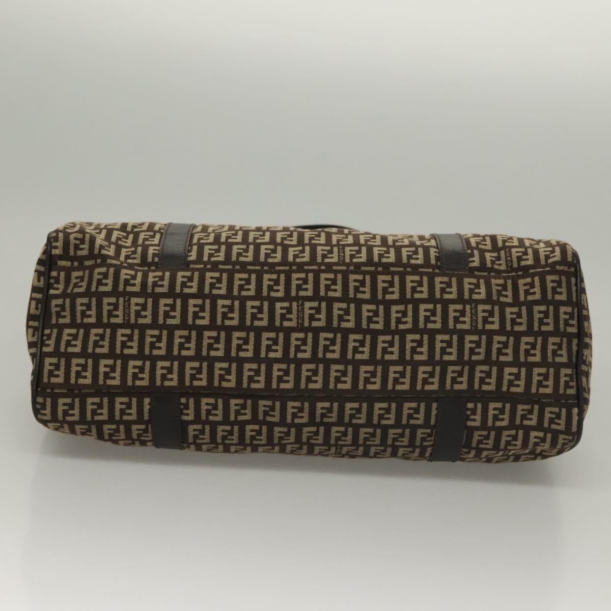 FENDI Zucchino Canvas Mamma Shoulder Bag Silver Brown Auth PP885