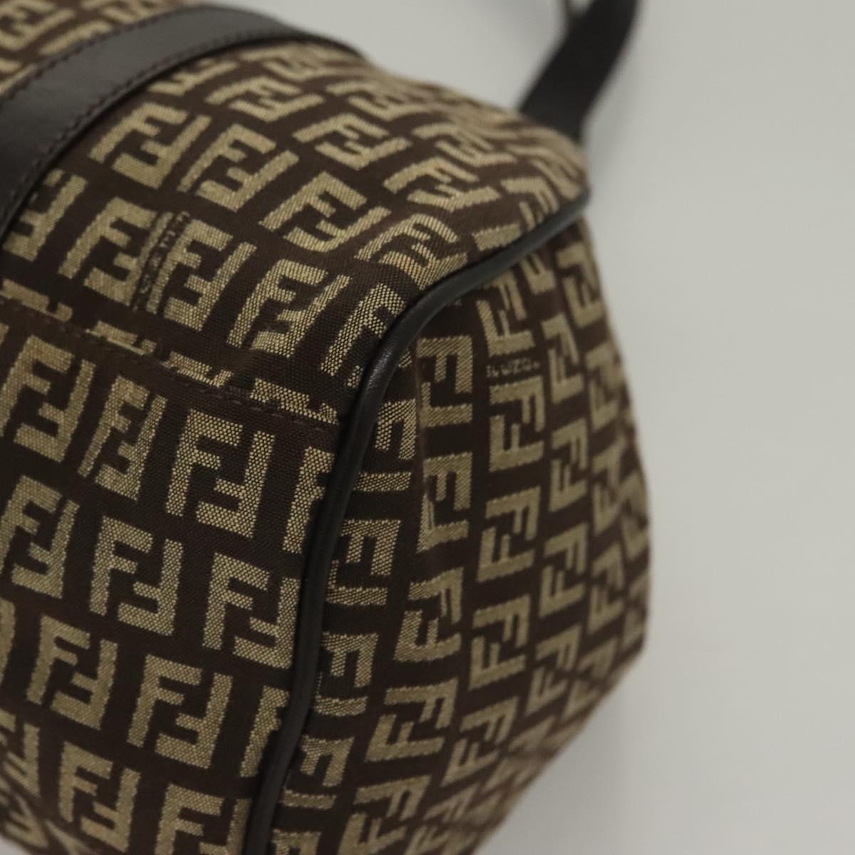FENDI Zucchino Canvas Mamma Shoulder Bag Silver Brown Auth PP885