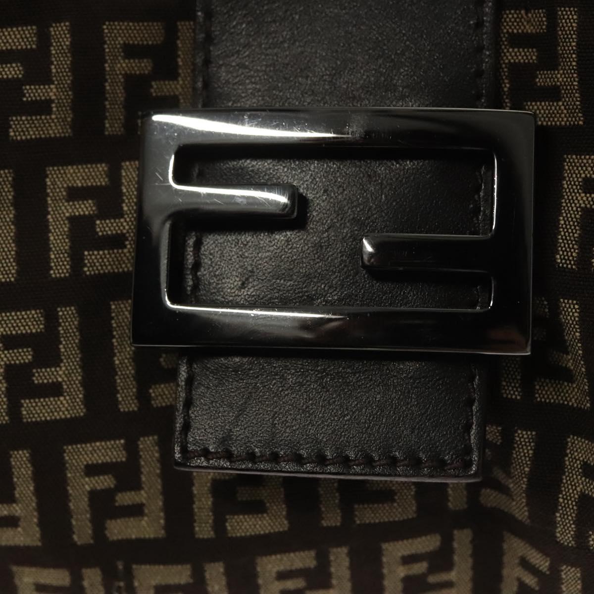 FENDI Zucchino Canvas Mamma Shoulder Bag Silver Brown Auth PP885
