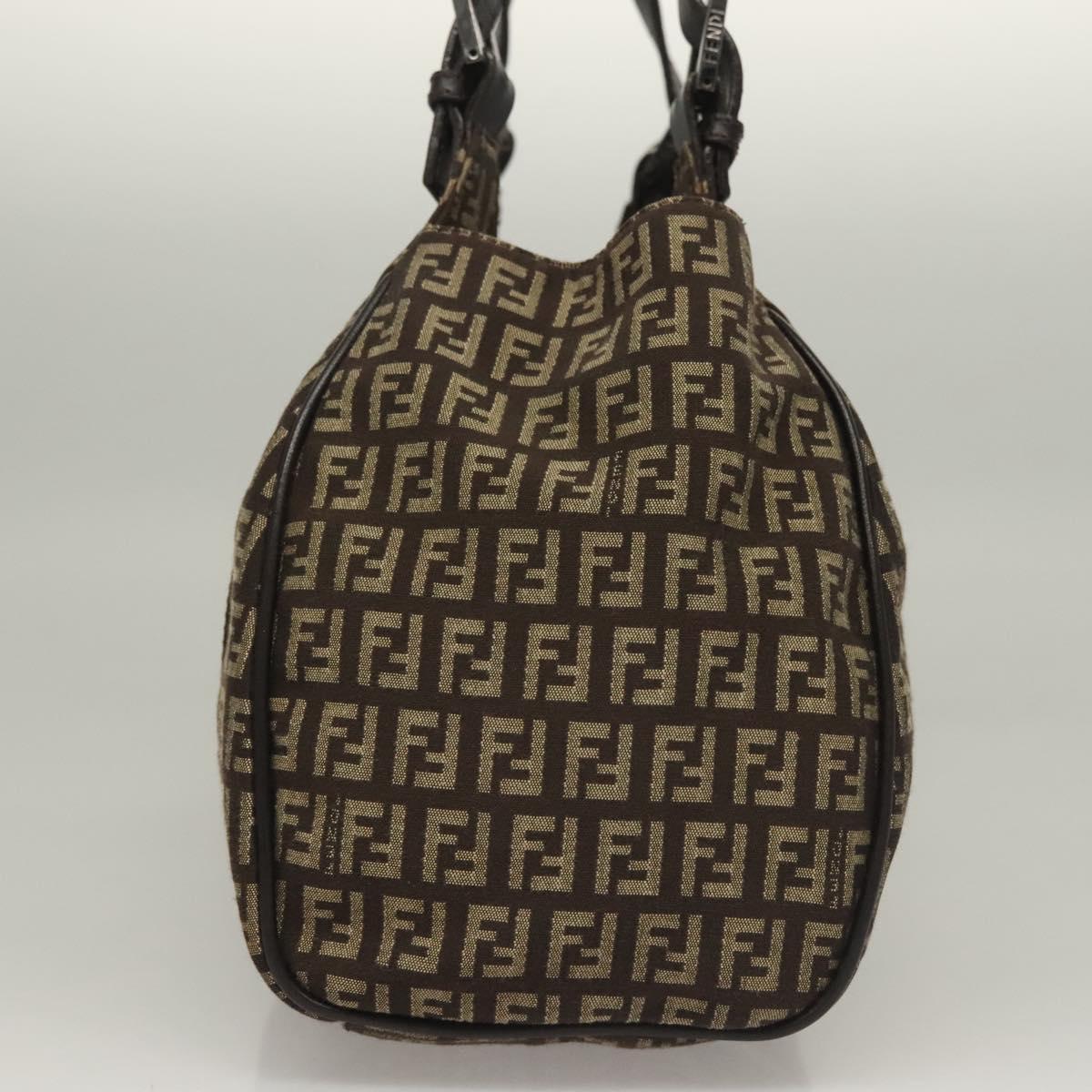 FENDI Zucchino Canvas Mamma Shoulder Bag Silver Brown Auth PP885