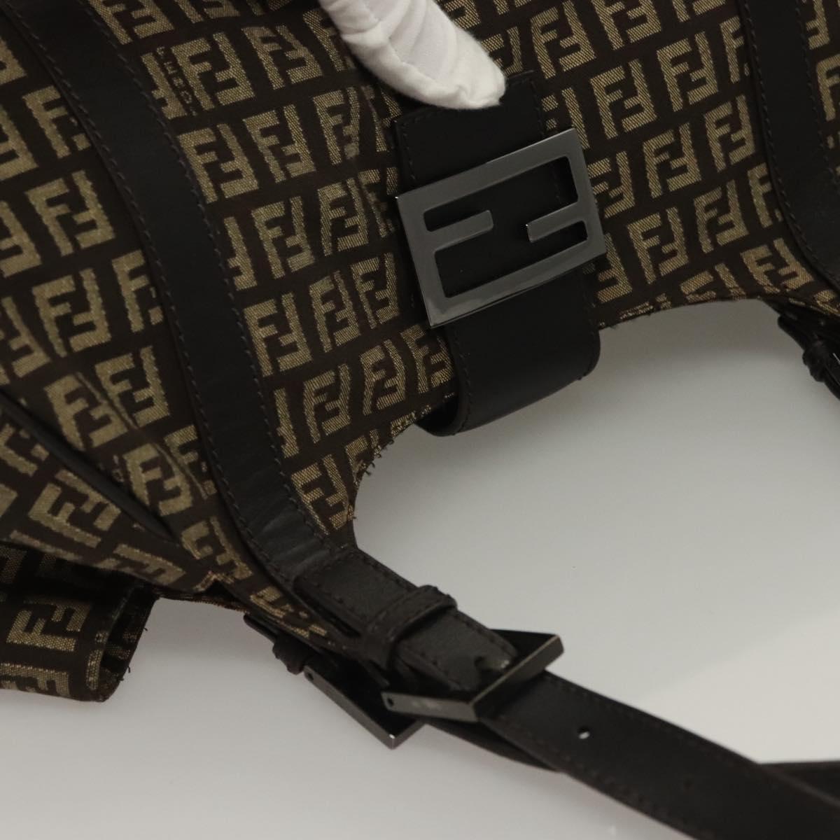 FENDI Zucchino Canvas Mamma Shoulder Bag Silver Brown Auth PP885